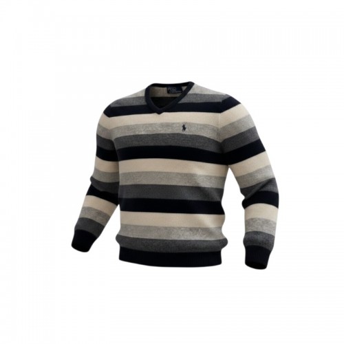 Polo Ralph Lauren Striped V-Neck Πουλόβερ Μαύρο Γκρι Εκρού S / Pre-Owned
