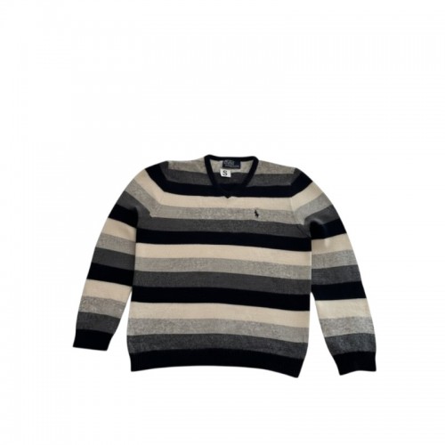 Polo Ralph Lauren Striped V-Neck Πουλόβερ Μαύρο Γκρι Εκρού S / Pre-Owned
