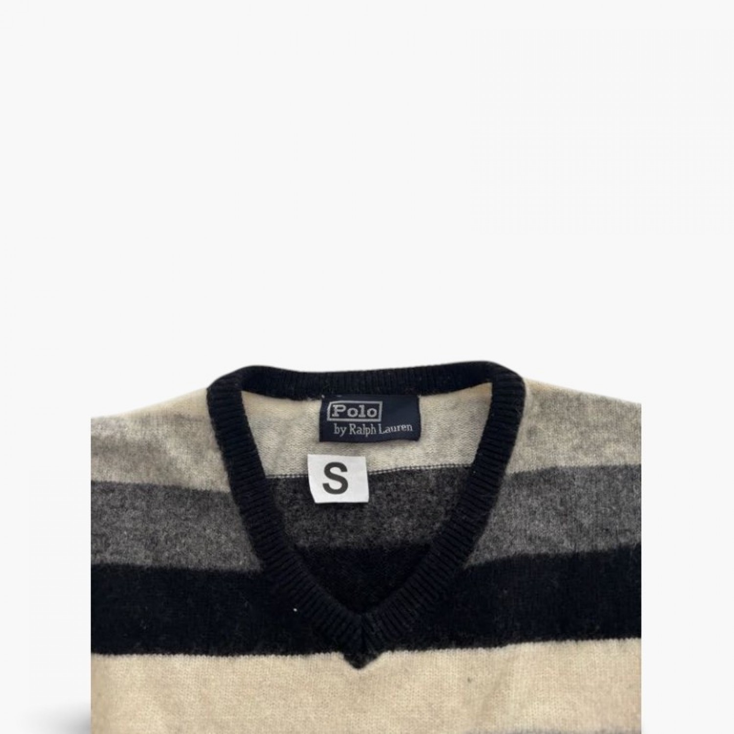 Polo Ralph Lauren Striped V-Neck Πουλόβερ Μαύρο Γκρι Εκρού S / Pre-Owned