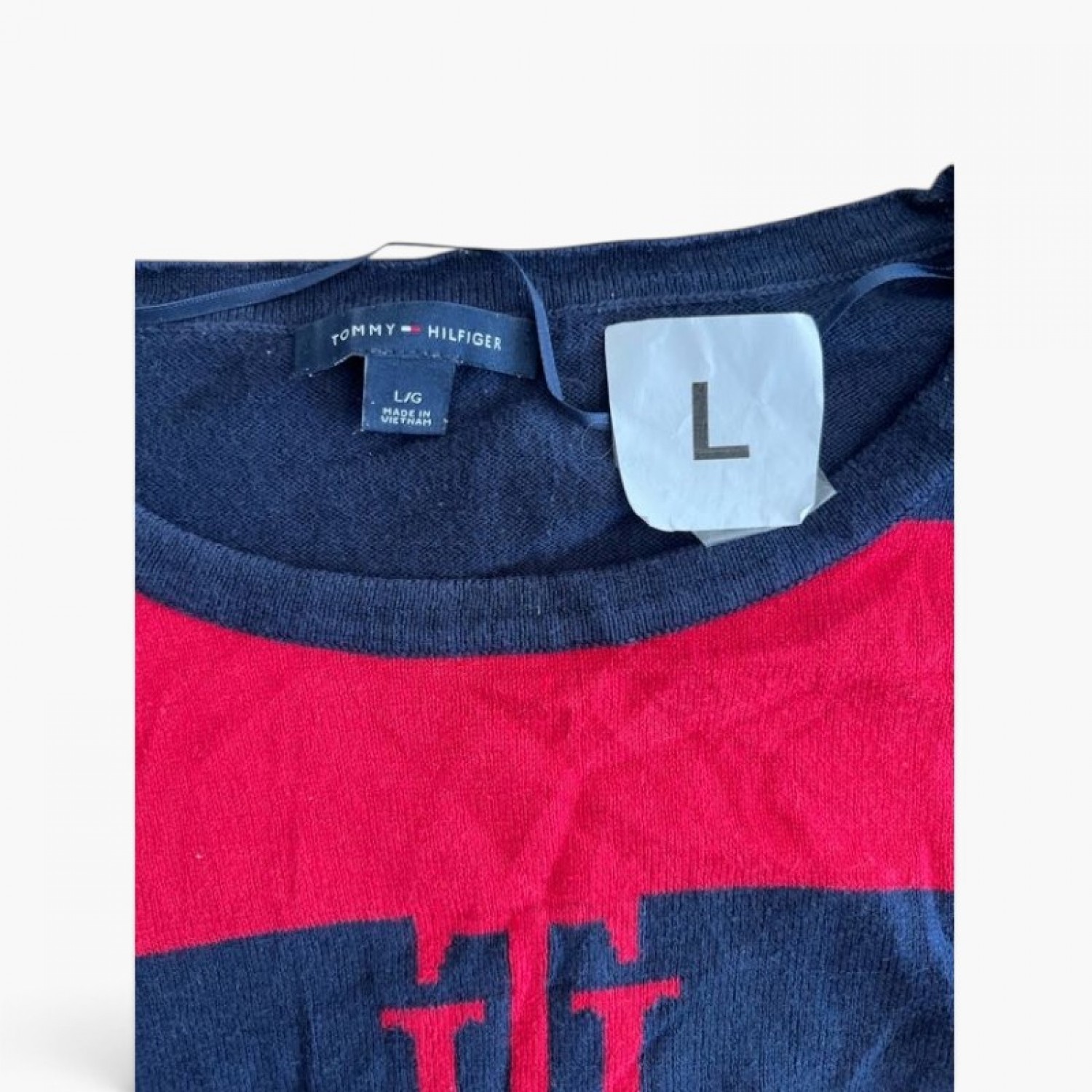 Tommy Hilfiger Striped Logo Πουλόβερ Navy Κόκκινο L / Pre-Owned