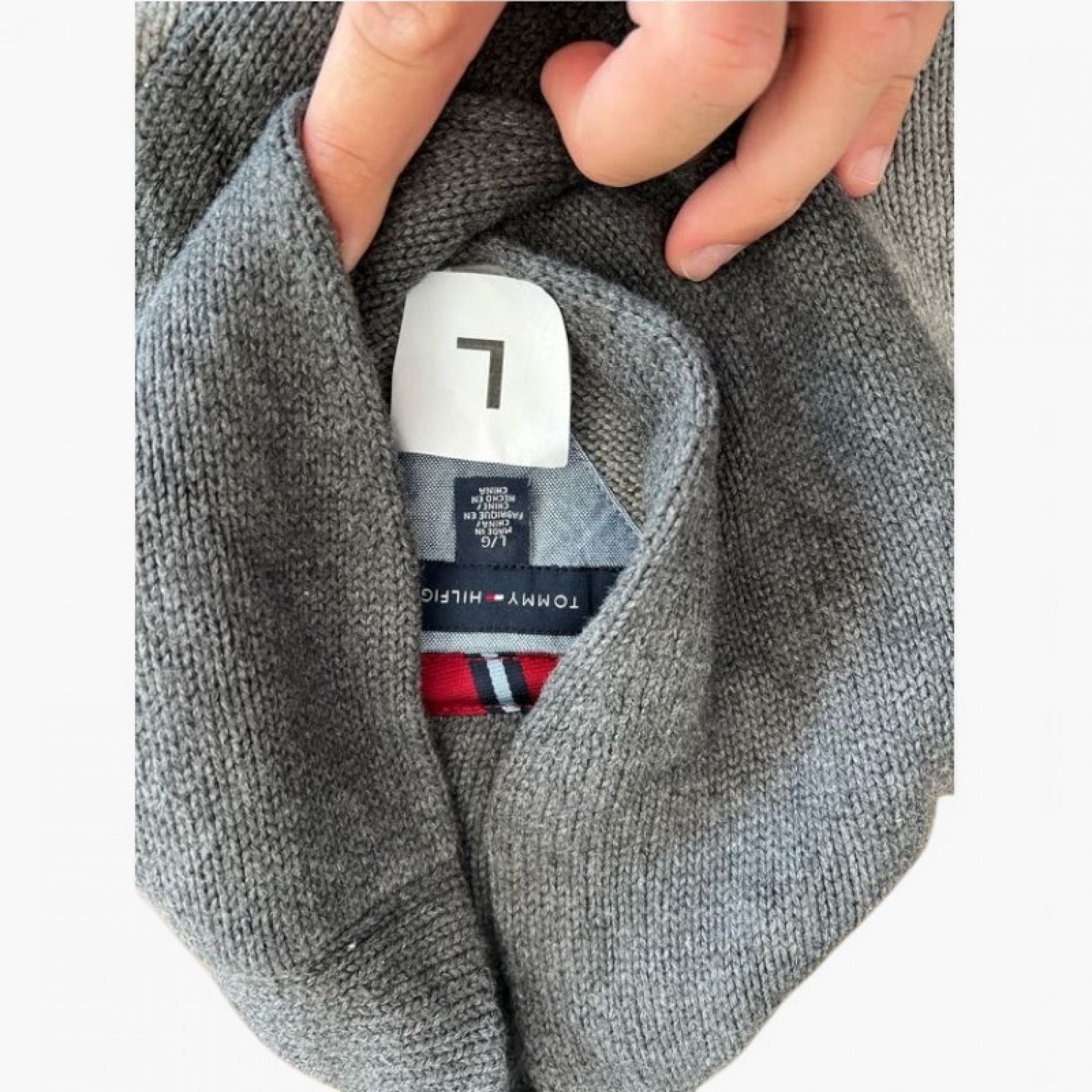 Tommy Hilfiger Shawl Collar Πλεκτό Πουλόβερ Γκρι L / Pre-Owned