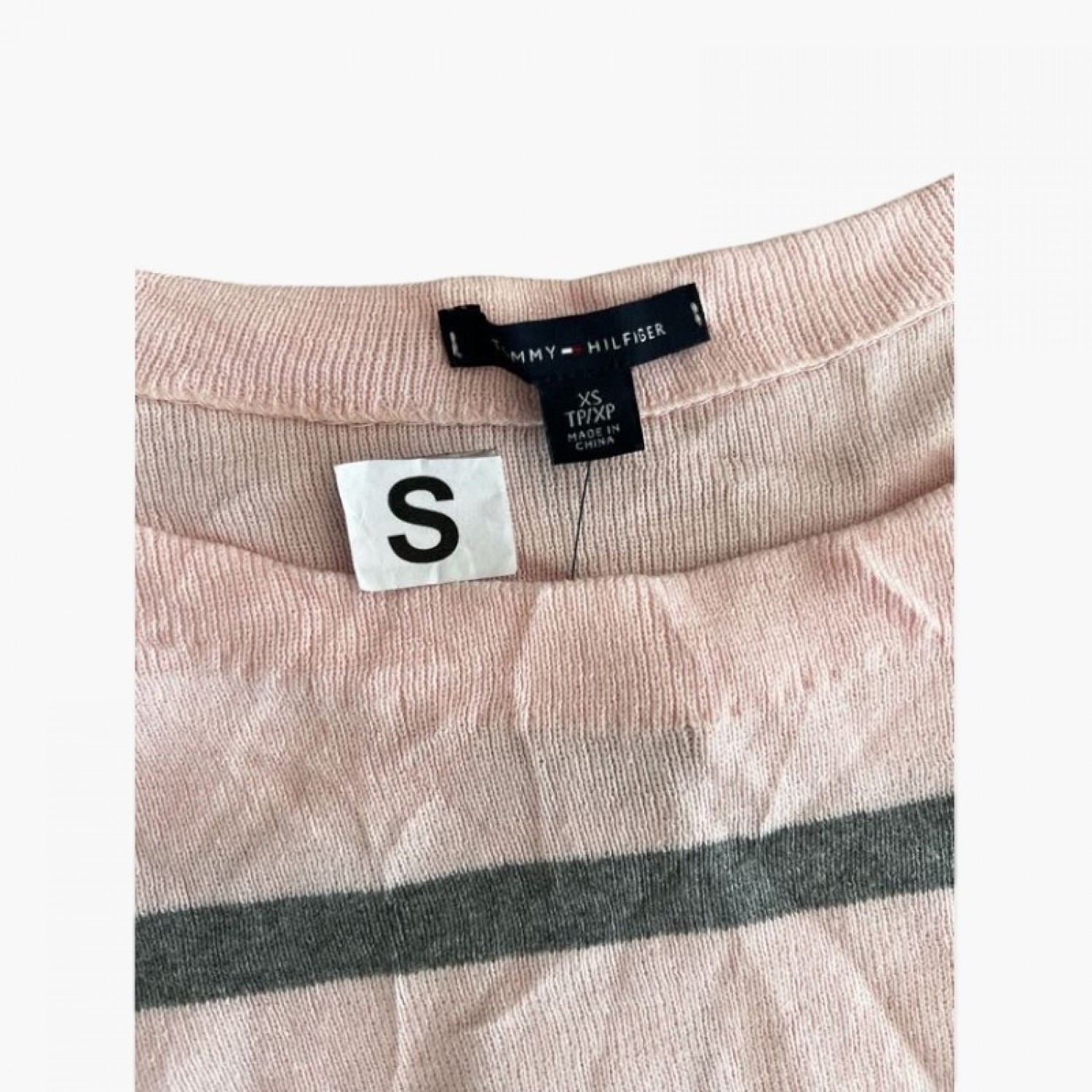 Tommy Hilfiger Striped Πλεκτή Μπλούζα Ροζ Γκρι XS/S / Pre-Owned