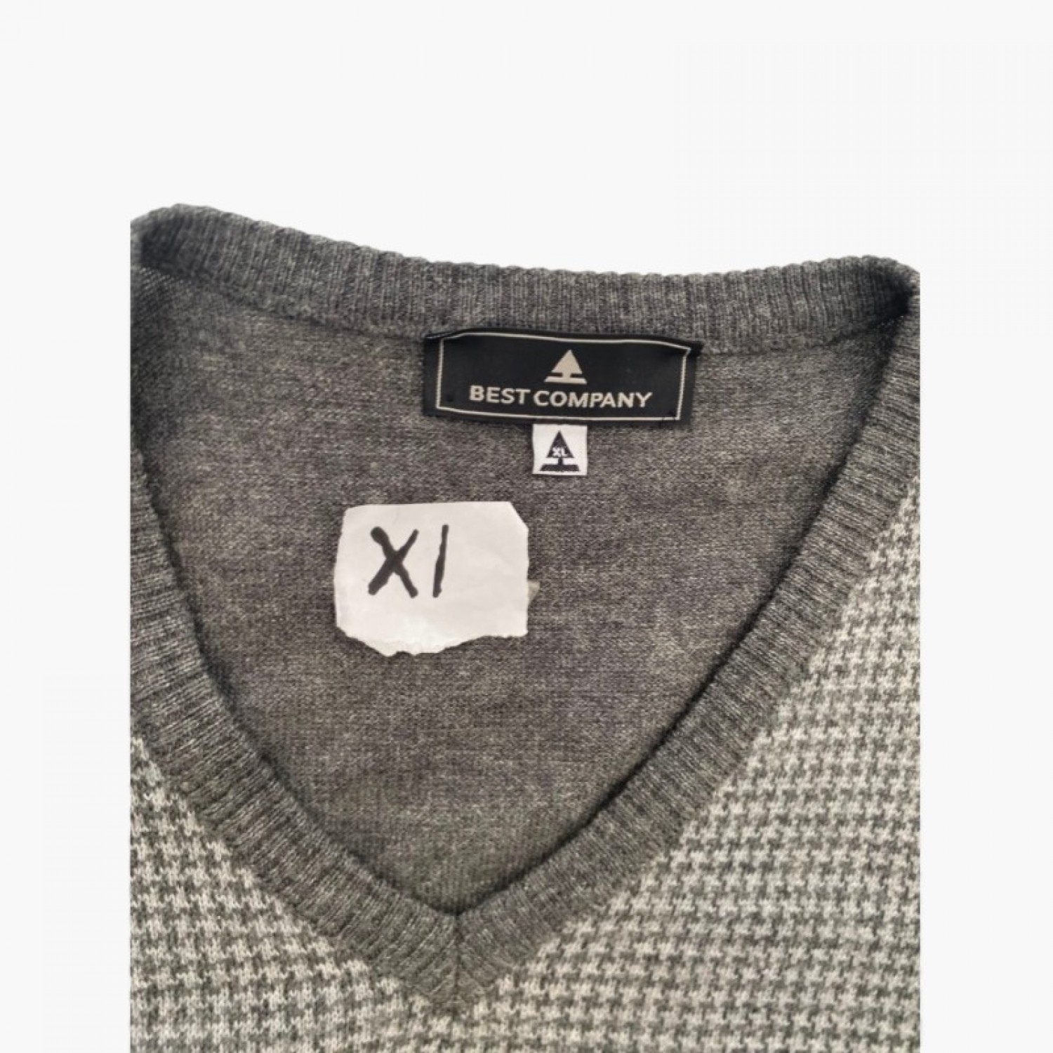 Best Company Γκρι Πλεκτή Μπλούζα V-Neck με Μικροσχέδιο – Μέγεθος XL / Pre-Owned