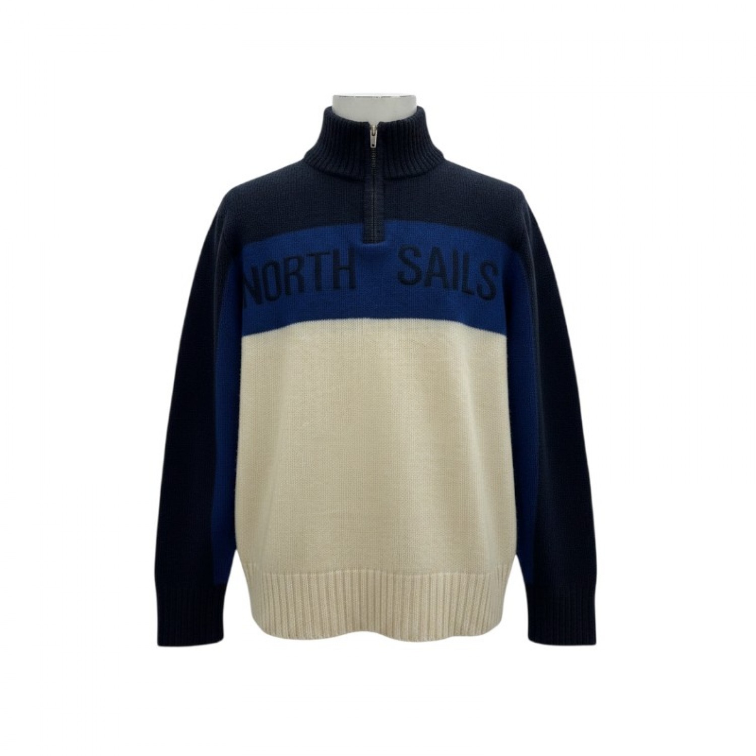 North Sails Πλεκτή Μπλούζα Half-Zip Colorblock Μπλε/Εκρού – Μέγεθος XL  Σύντομη περιγραφή: / Pre-Owned