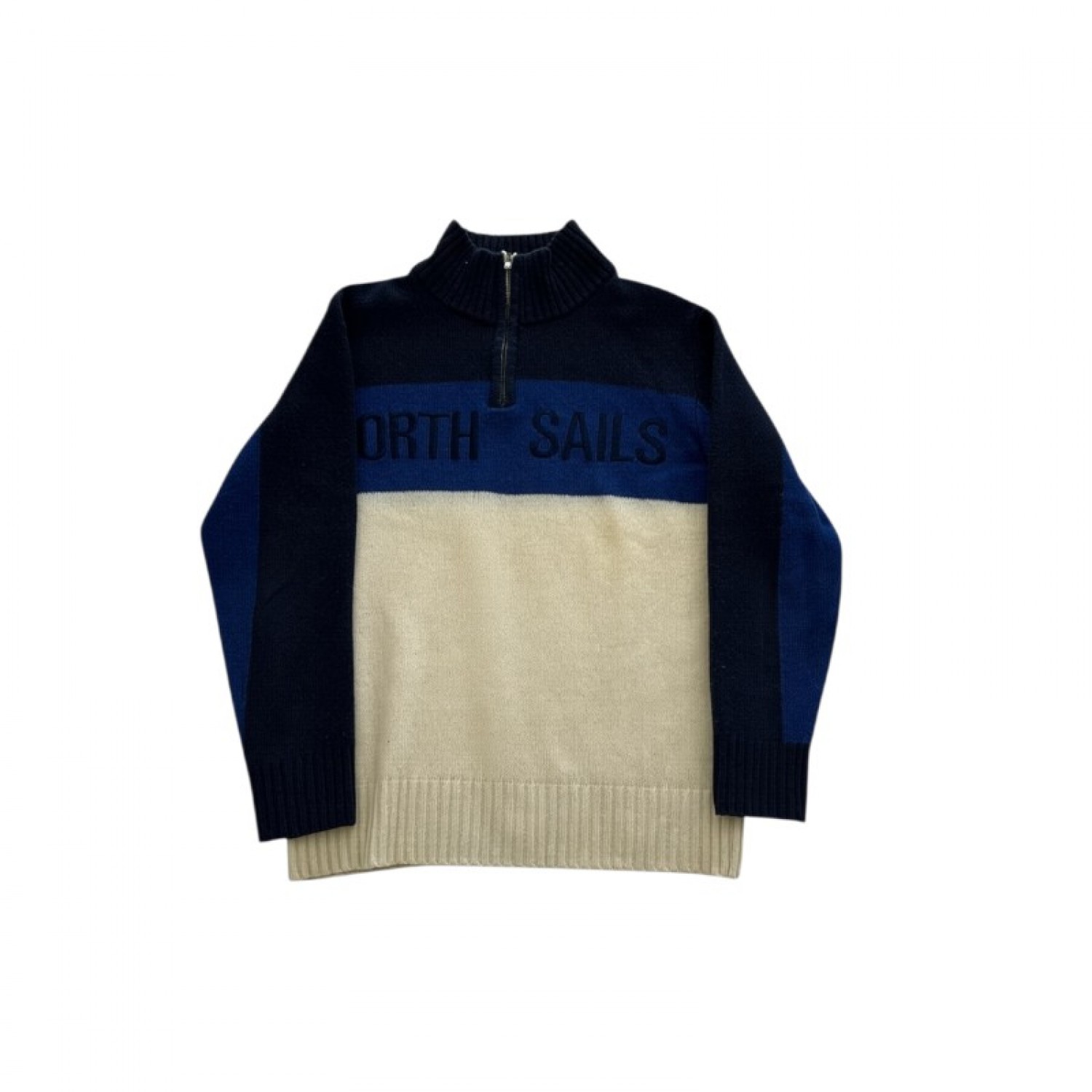 North Sails Πλεκτή Μπλούζα Half-Zip Colorblock Μπλε/Εκρού – Μέγεθος XL  Σύντομη περιγραφή: / Pre-Owned