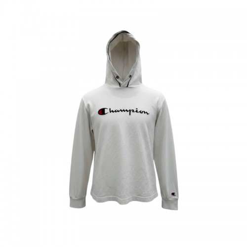 Champion Λευκή Hooded Μπλούζα με Μεγάλο Λογότυπο – Μέγεθος S / Pre-Owned