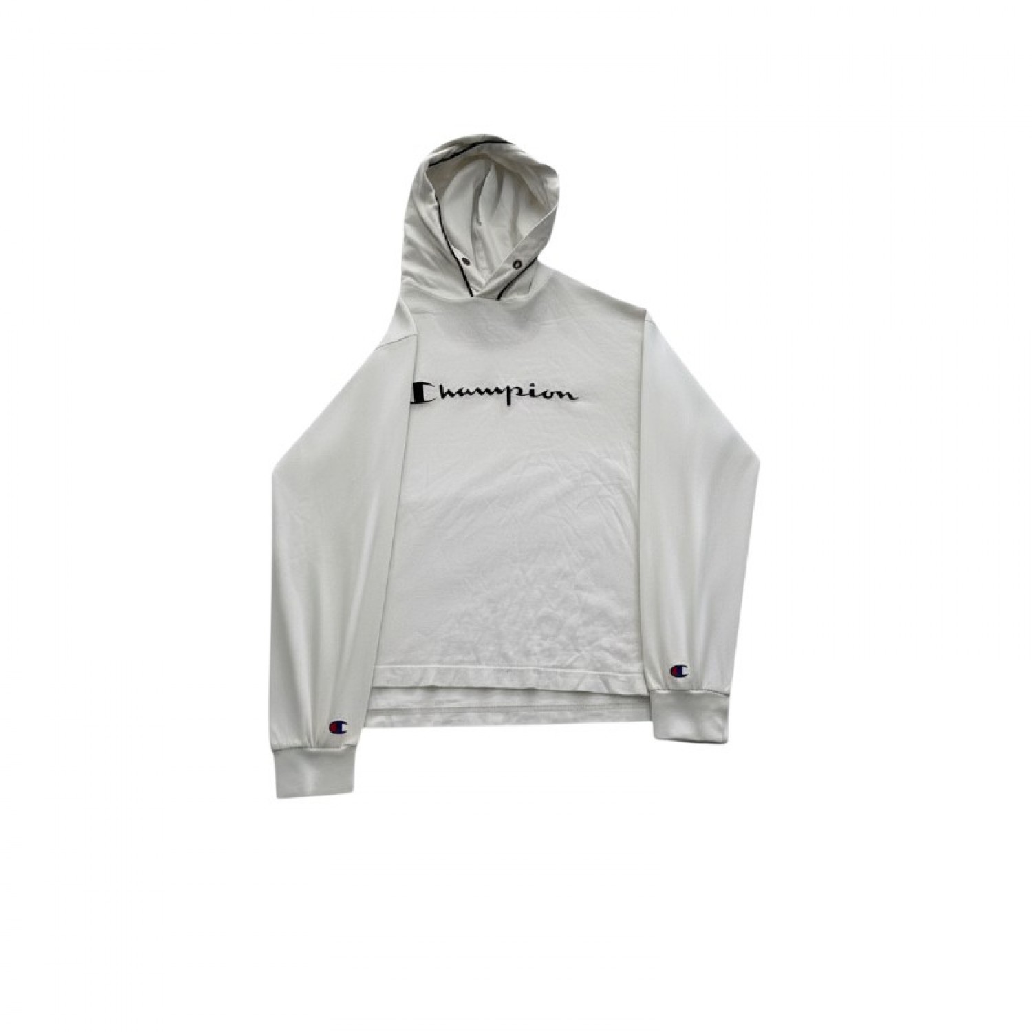 Champion Λευκή Hooded Μπλούζα με Μεγάλο Λογότυπο – Μέγεθος S / Pre-Owned