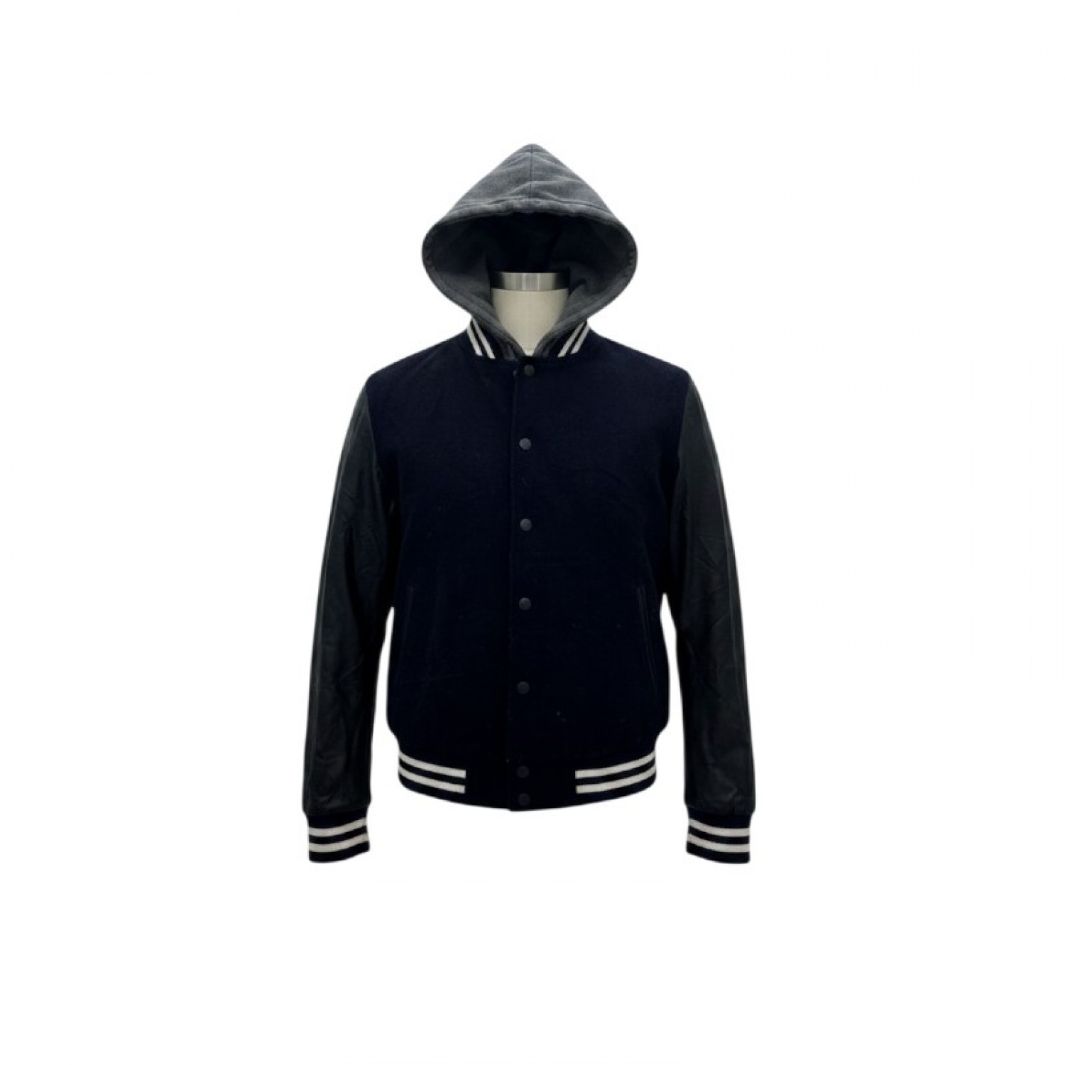 Bleecker & Broad Μπλε Varsity Μπουφάν με Κουκούλα και Μαύρα Μανίκια – Μέγεθος S / Pre-Owned