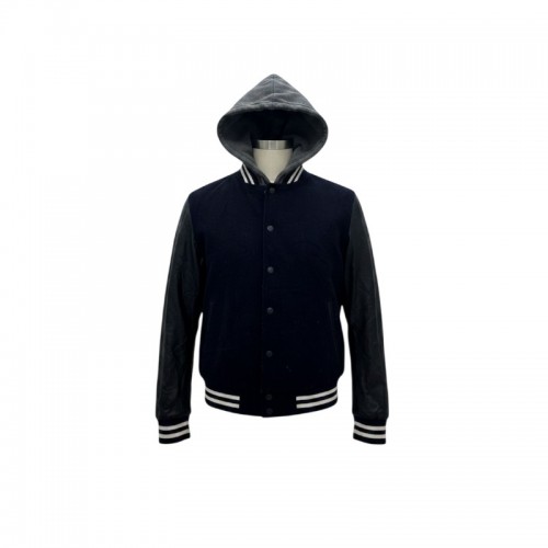 Bleecker & Broad Μπλε Varsity Μπουφάν με Κουκούλα και Μαύρα Μανίκια – Μέγεθος S / Pre-Owned