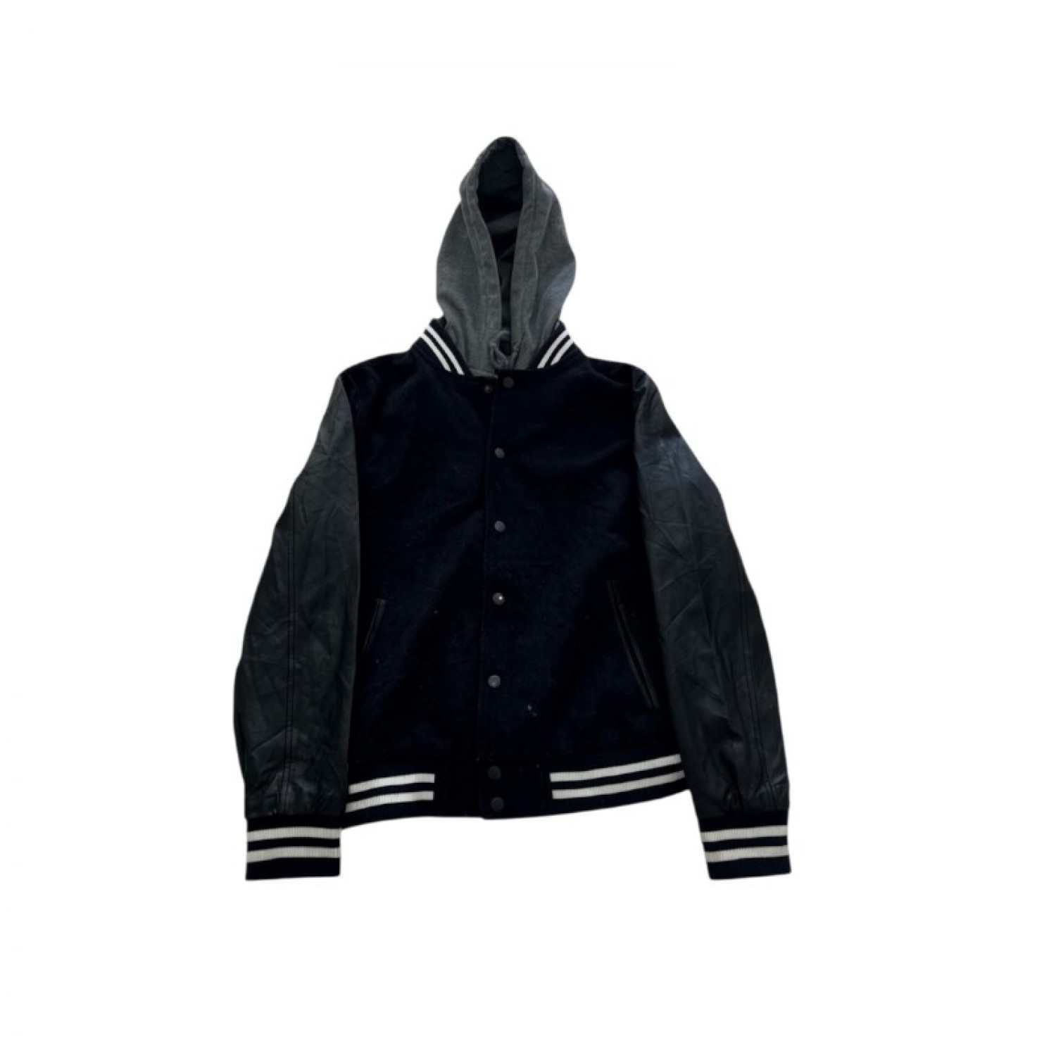 Bleecker & Broad Μπλε Varsity Μπουφάν με Κουκούλα και Μαύρα Μανίκια – Μέγεθος S / Pre-Owned