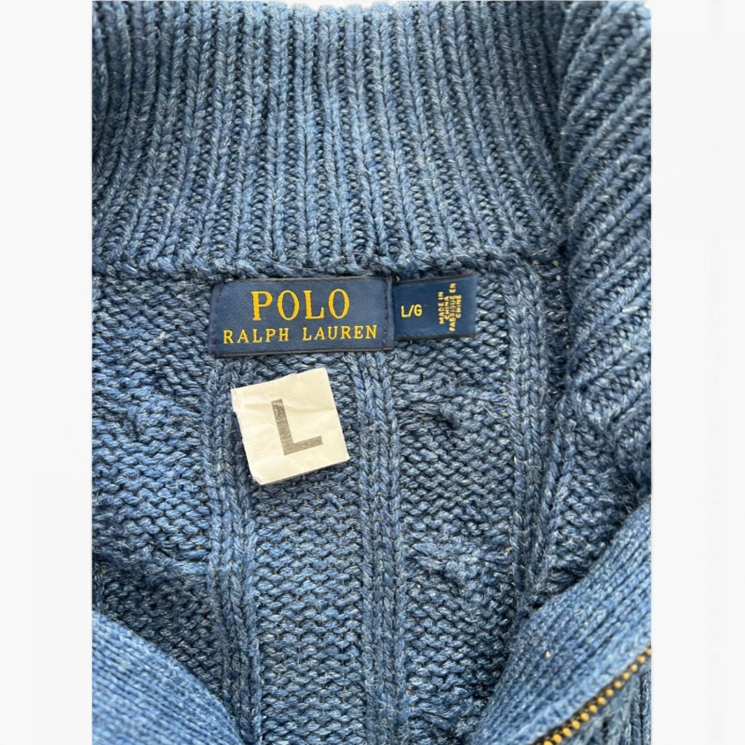 Polo Ralph Lauren Μπλε Πλεκτή Μπλούζα Cable Knit Half-Zip – Μέγεθος L / Pre-Owned