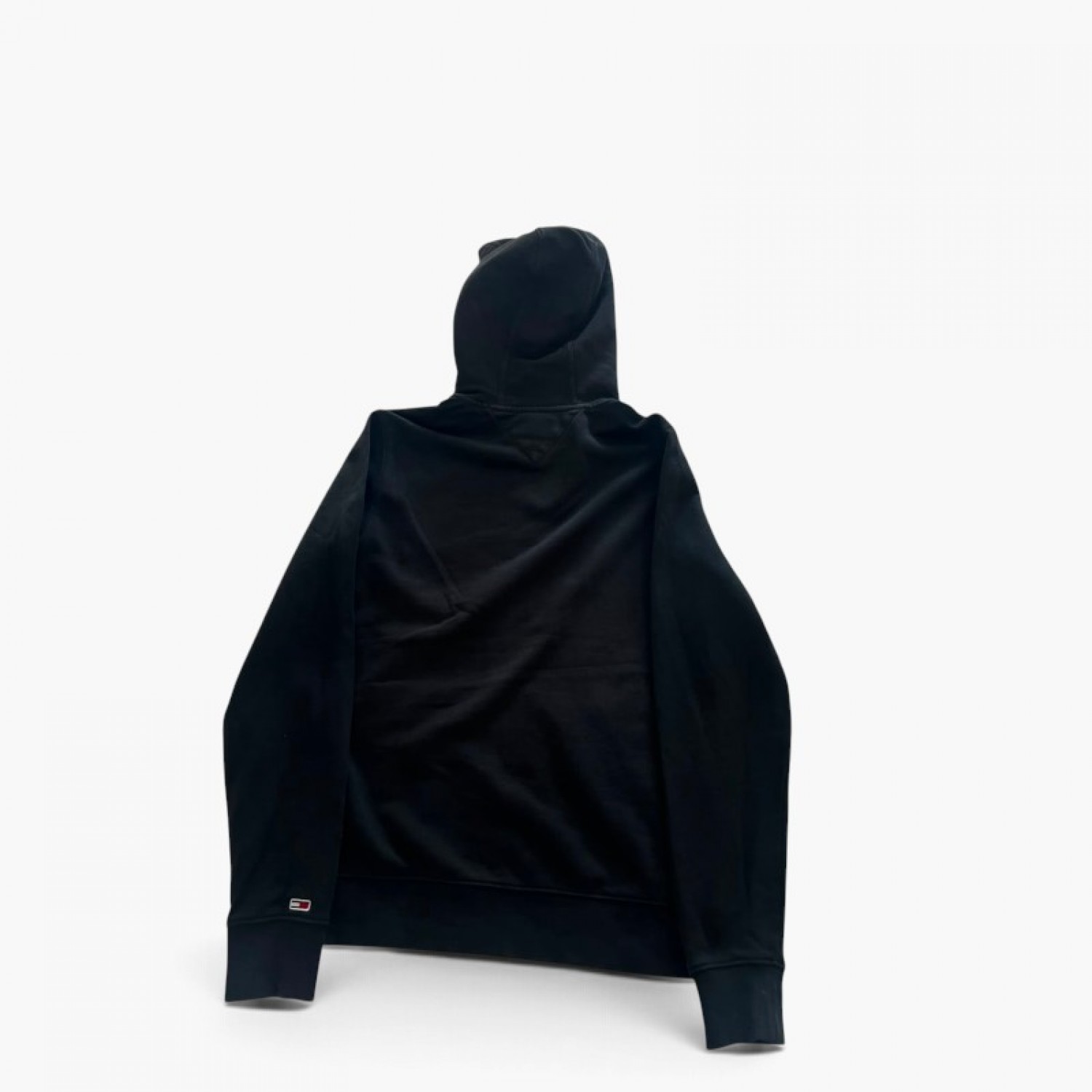 Tommy Jeans Μαύρη Ζακέτα Φούτερ με Κουκούλα και Στρογγυλό Patch – Μέγεθος XS / Pre-Owned