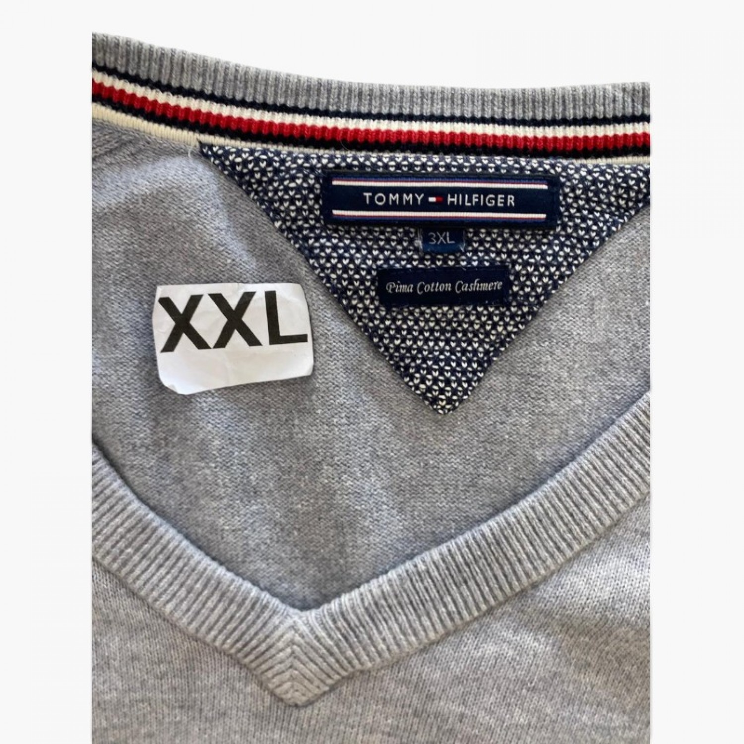 Tommy Hilfiger Γκρι Πλεκτή Μπλούζα V-Neck Pima Cotton/Cashmere – Μέγεθος 3XL / Pre-Owned