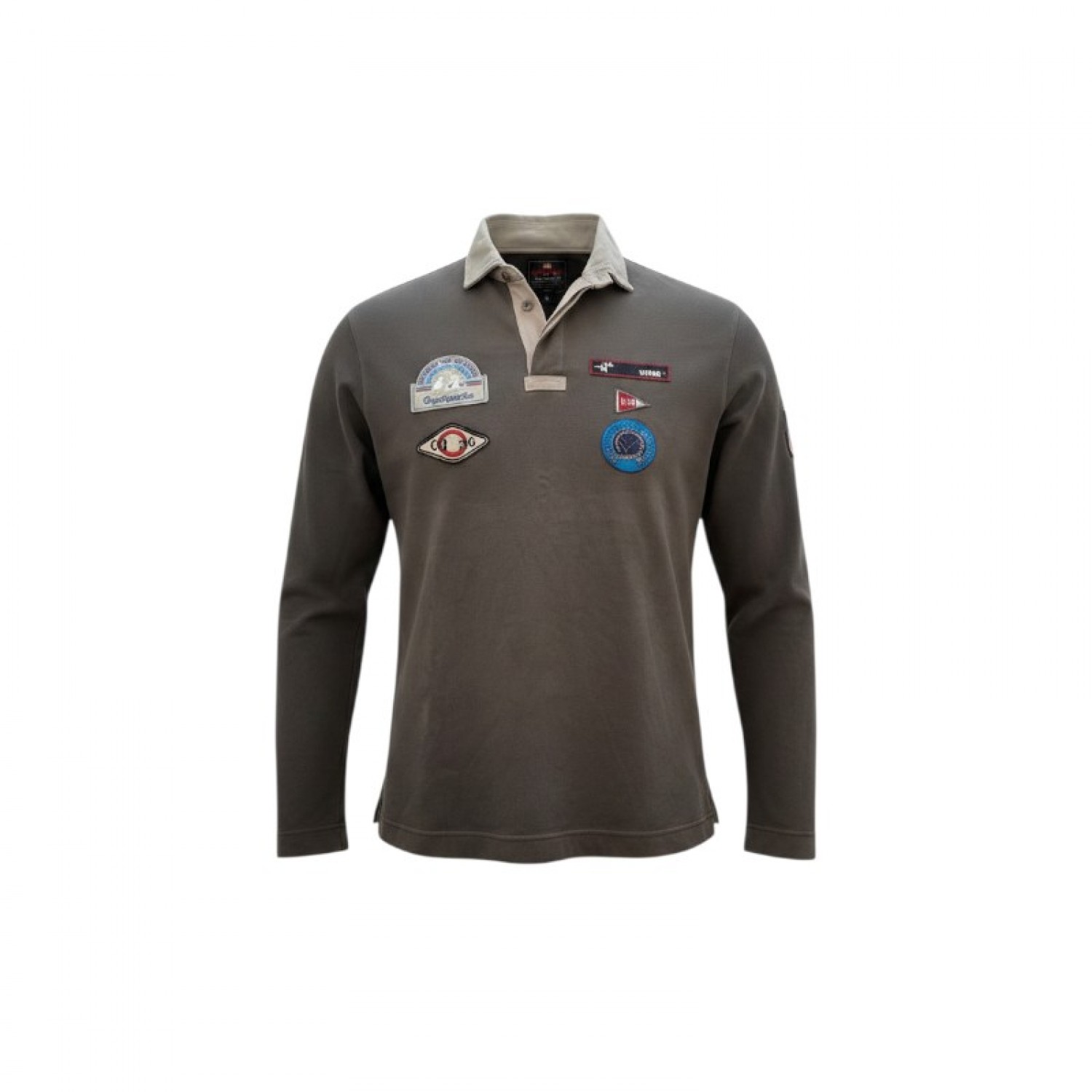 Murphy & Nye Crew Χακί Μακρυμάνικη Polo Μπλούζα με Patches – Μέγεθος XL / Pre-Owned