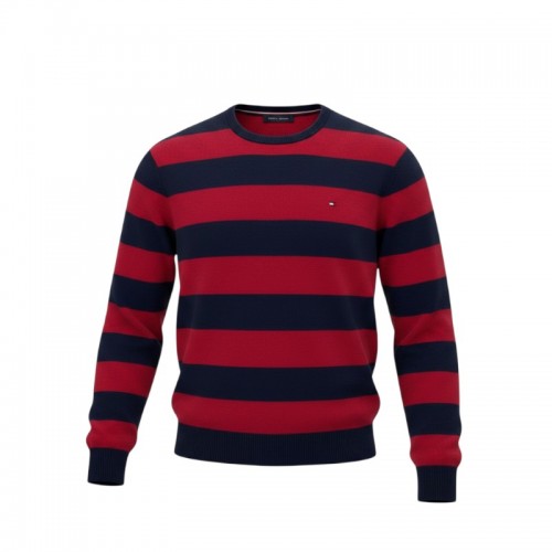Tommy Hilfiger Ανδρικό Πουλόβερ Ριγέ Κόκκινο/Μπλε – Μέγεθος L/G / Pre-Owned