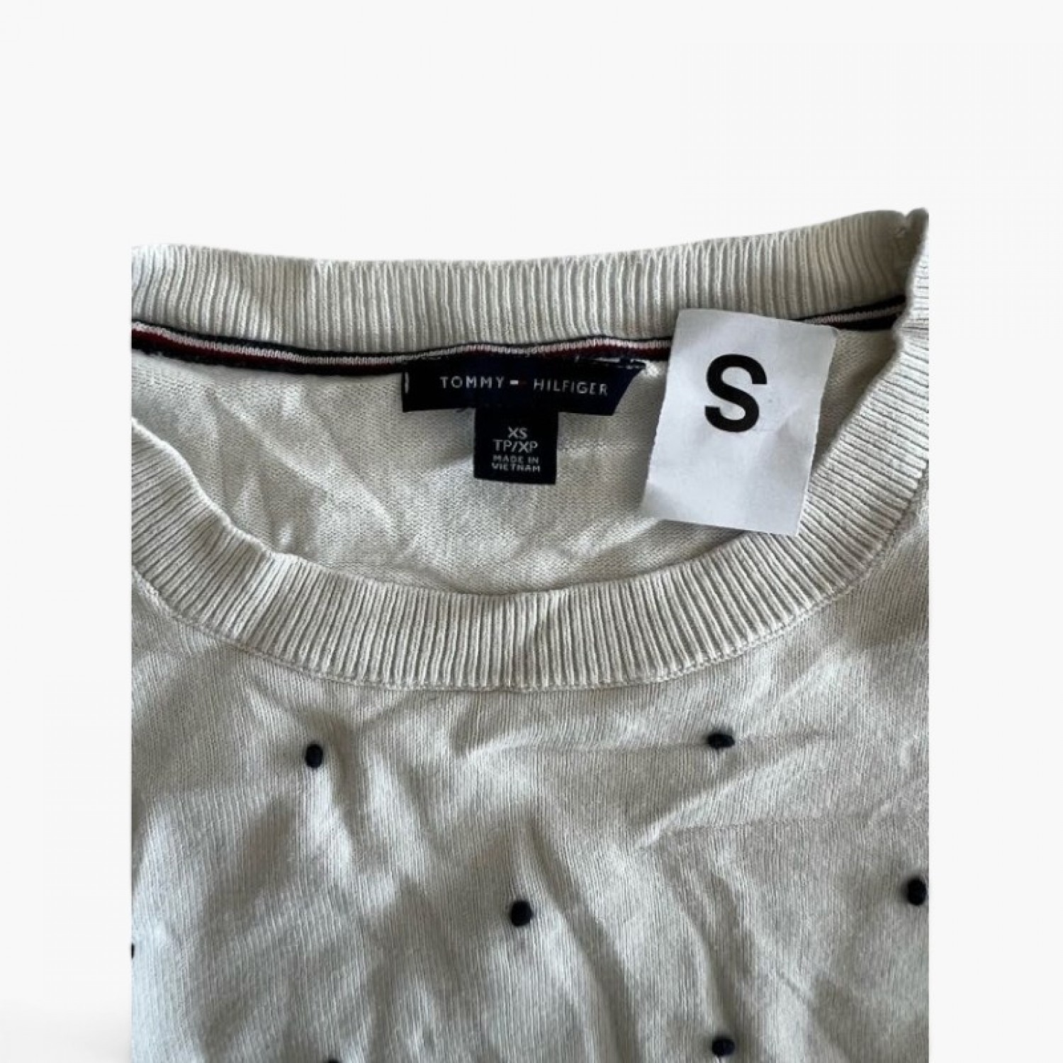 Tommy Hilfiger Λευκό Πουλόβερ με Μαύρες Λεπτομέρειες / Pre-Owned