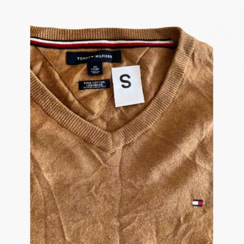 Tommy Hilfiger Pima Cotton Cashmere V-Neck Πουλόβερ Καφέ / Pre-Owned