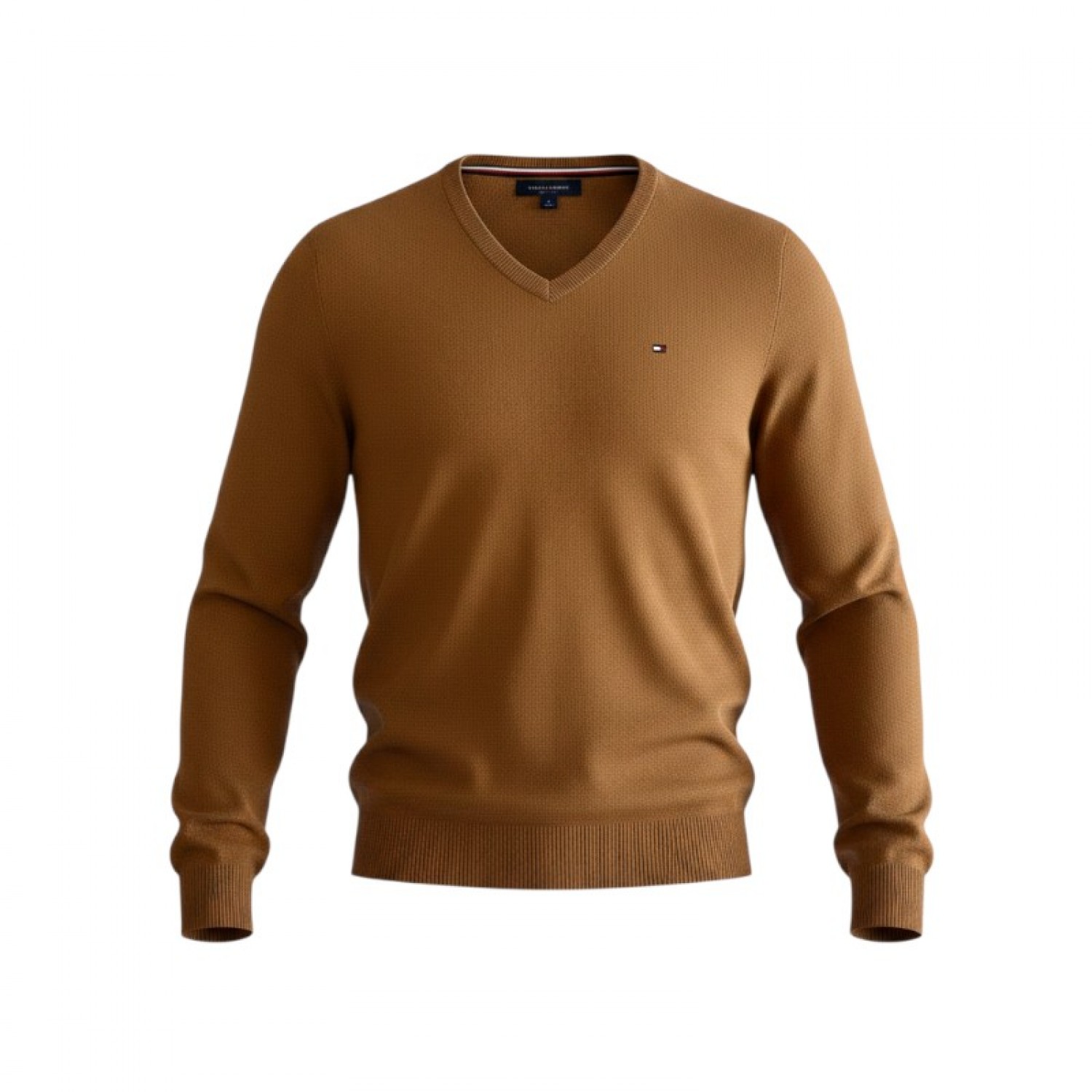 Tommy Hilfiger Pima Cotton Cashmere V-Neck Πουλόβερ Καφέ / Pre-Owned