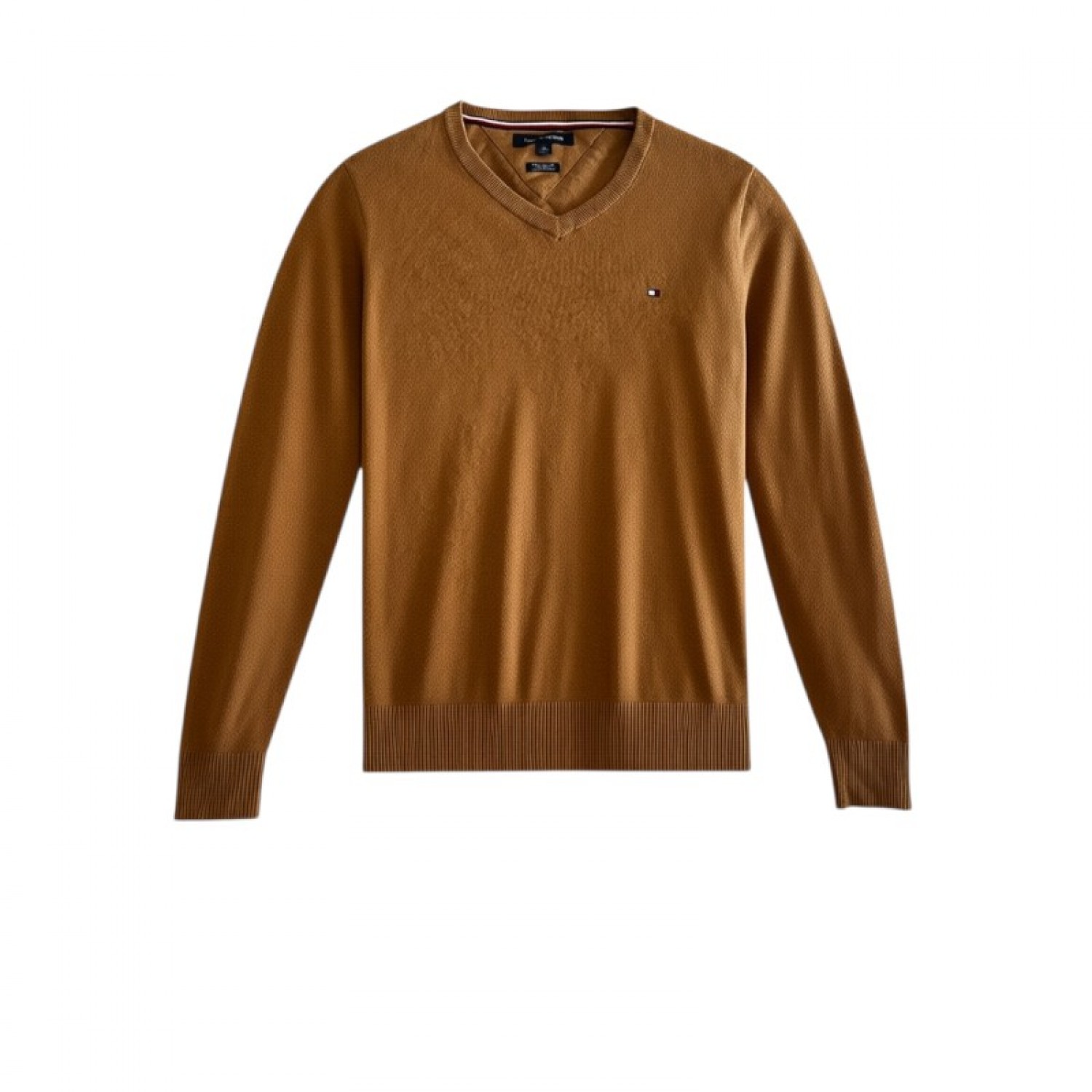 Tommy Hilfiger Pima Cotton Cashmere V-Neck Πουλόβερ Καφέ / Pre-Owned