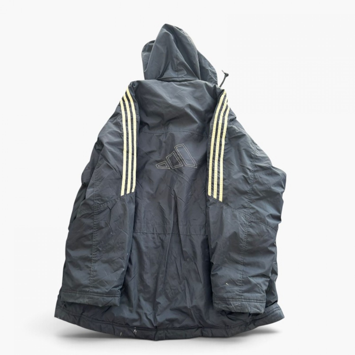 Adidas Ανδρικό Μακρύ Μπλε Μπουφάν με Κουκούλα και Τρεις Ρίγες – Μέγεθος XL / Pre-Owned