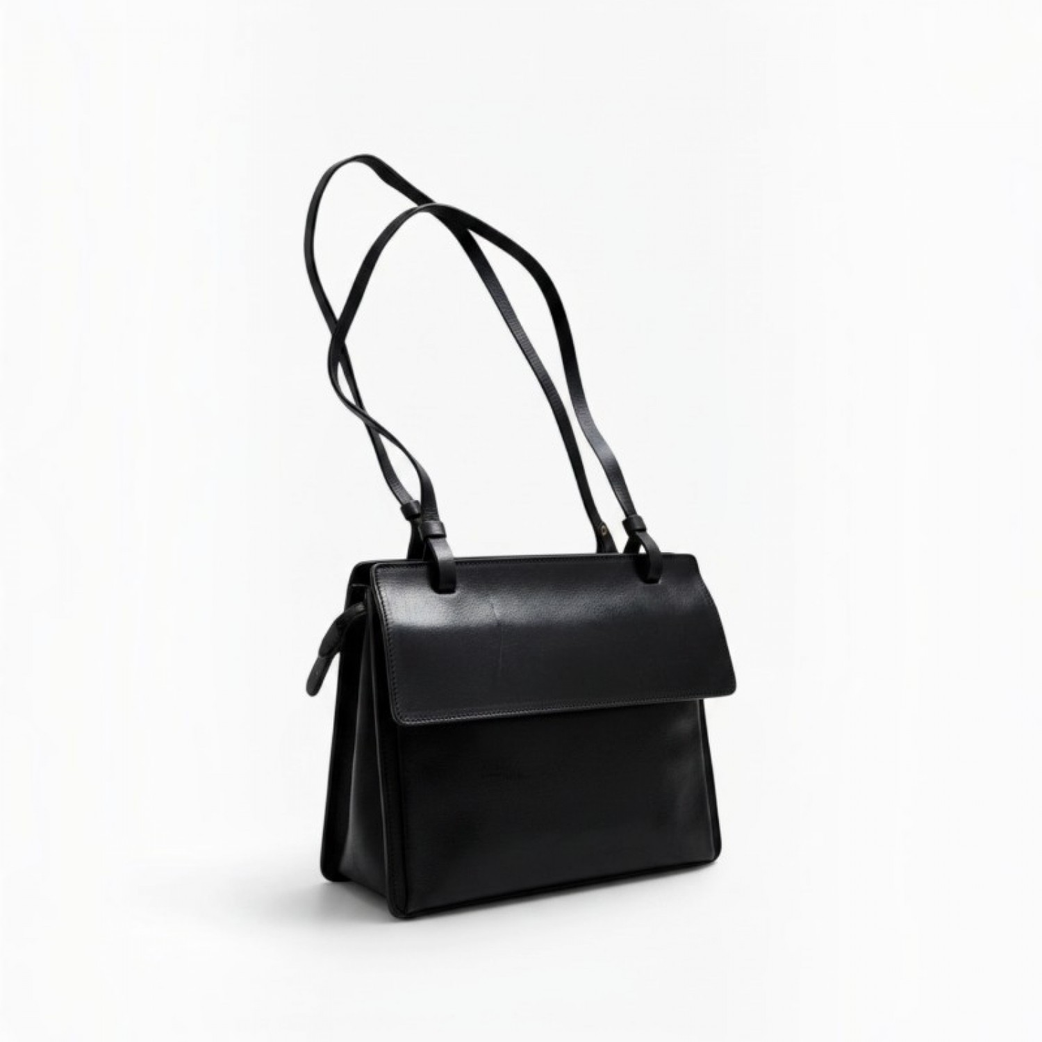 Black Leather Structured Shoulder Bag / Pre-Owned