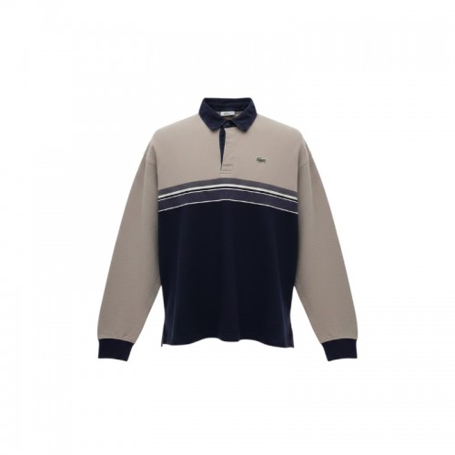 Lacoste Navy Beige Long Sleeve Polo Shirt / Pre-Owned