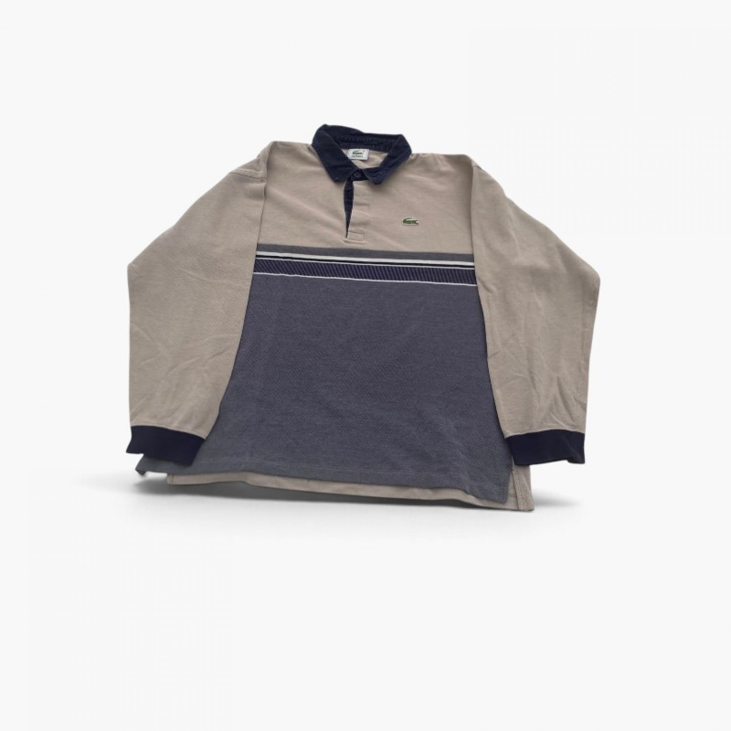 Lacoste Navy Beige Long Sleeve Polo Shirt / Pre-Owned