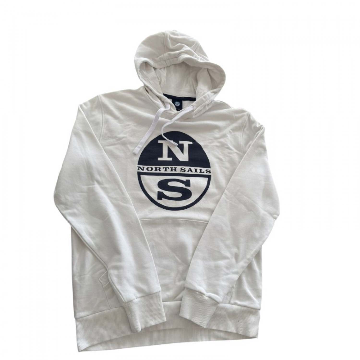 North Sails Λευκό Φούτερ Hoodie με Μεγάλο Λογότυπο – Μέγεθος L / Pre-Owned