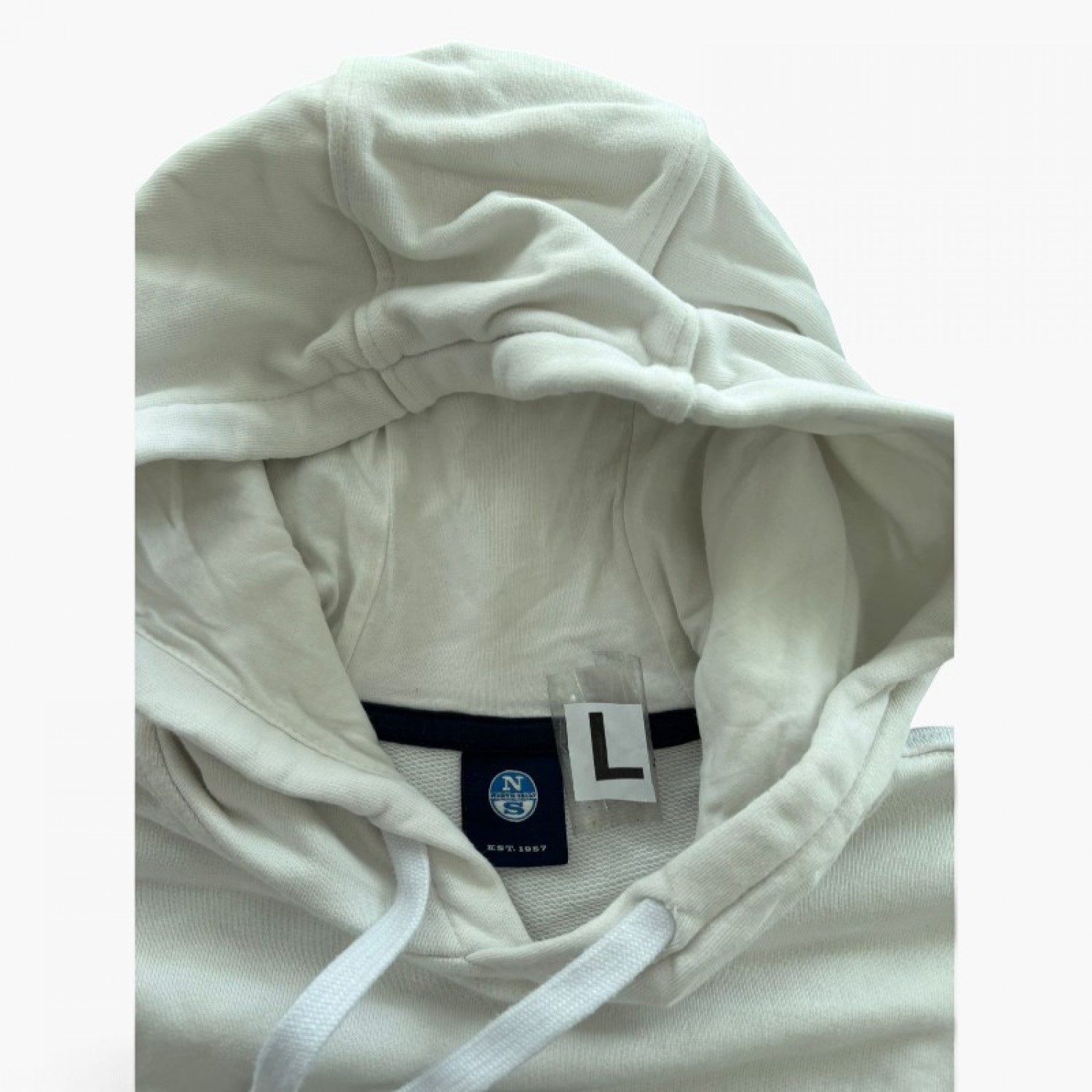 North Sails Λευκό Φούτερ Hoodie με Μεγάλο Λογότυπο – Μέγεθος L / Pre-Owned
