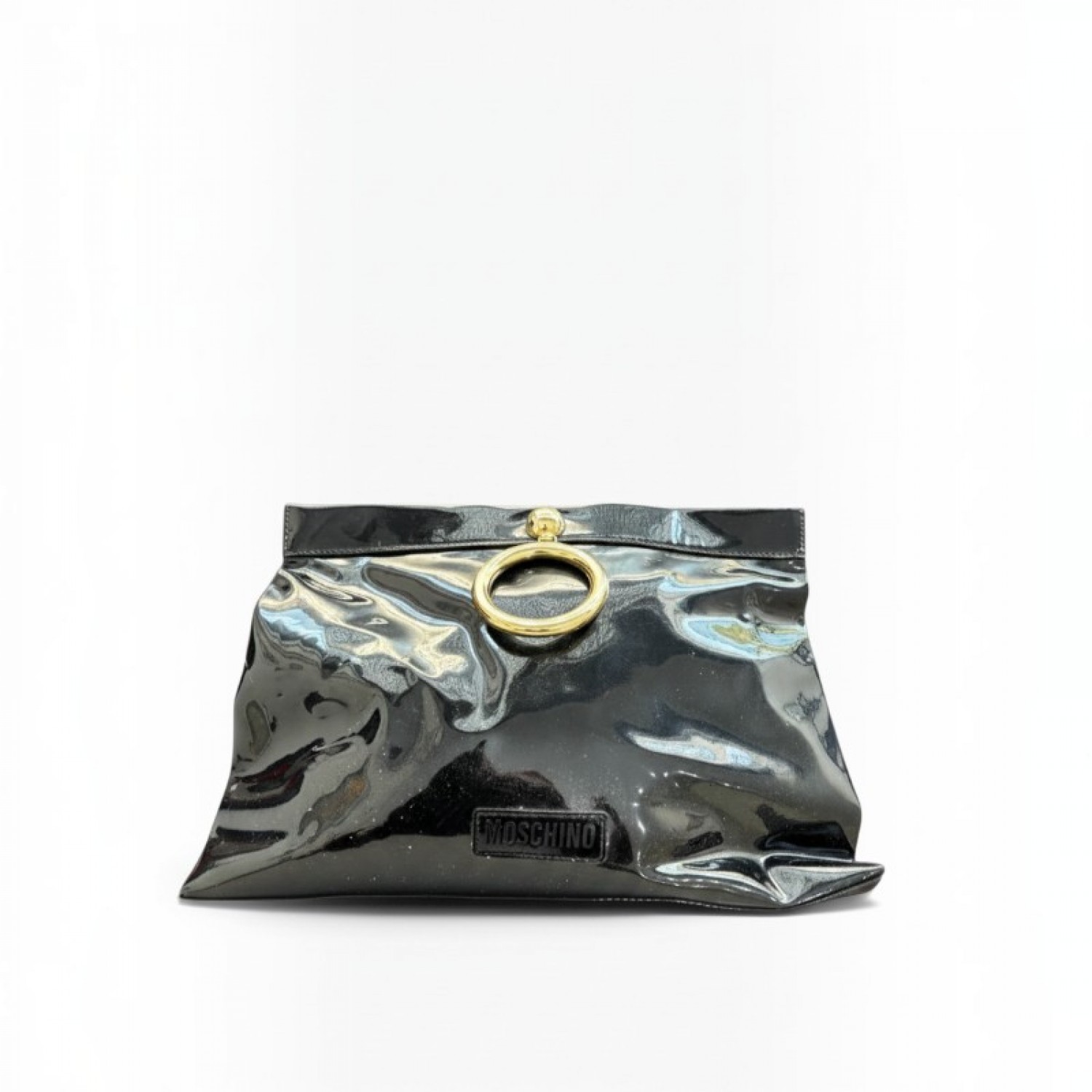 Moschino Μαύρο Clutch Λουστρίνι-Όψης με Χρυσαφί Κρίκο / Pre-Owned