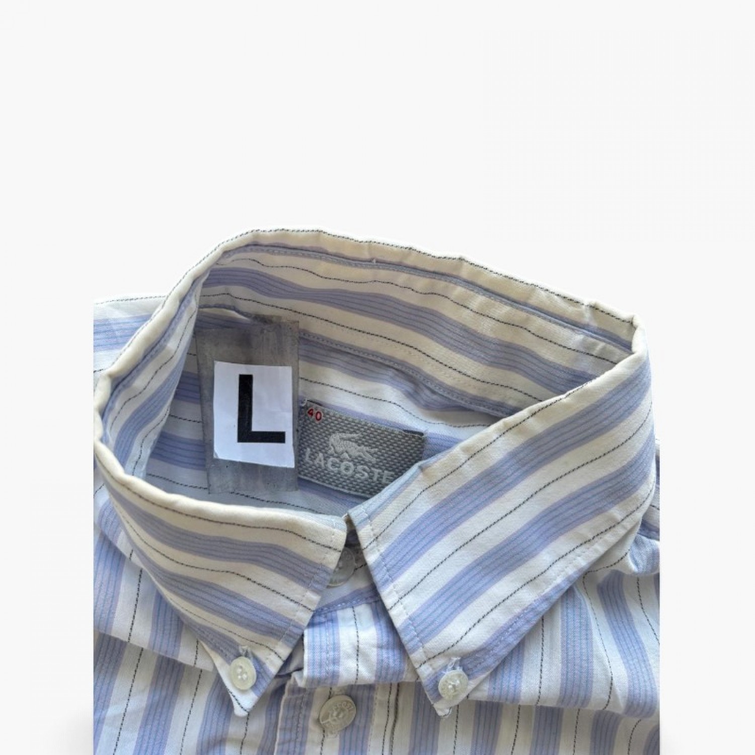 Lacoste Ανδρικό Γαλάζιο Ριγέ Πουκάμισο – Μέγεθος L / Pre-Owned