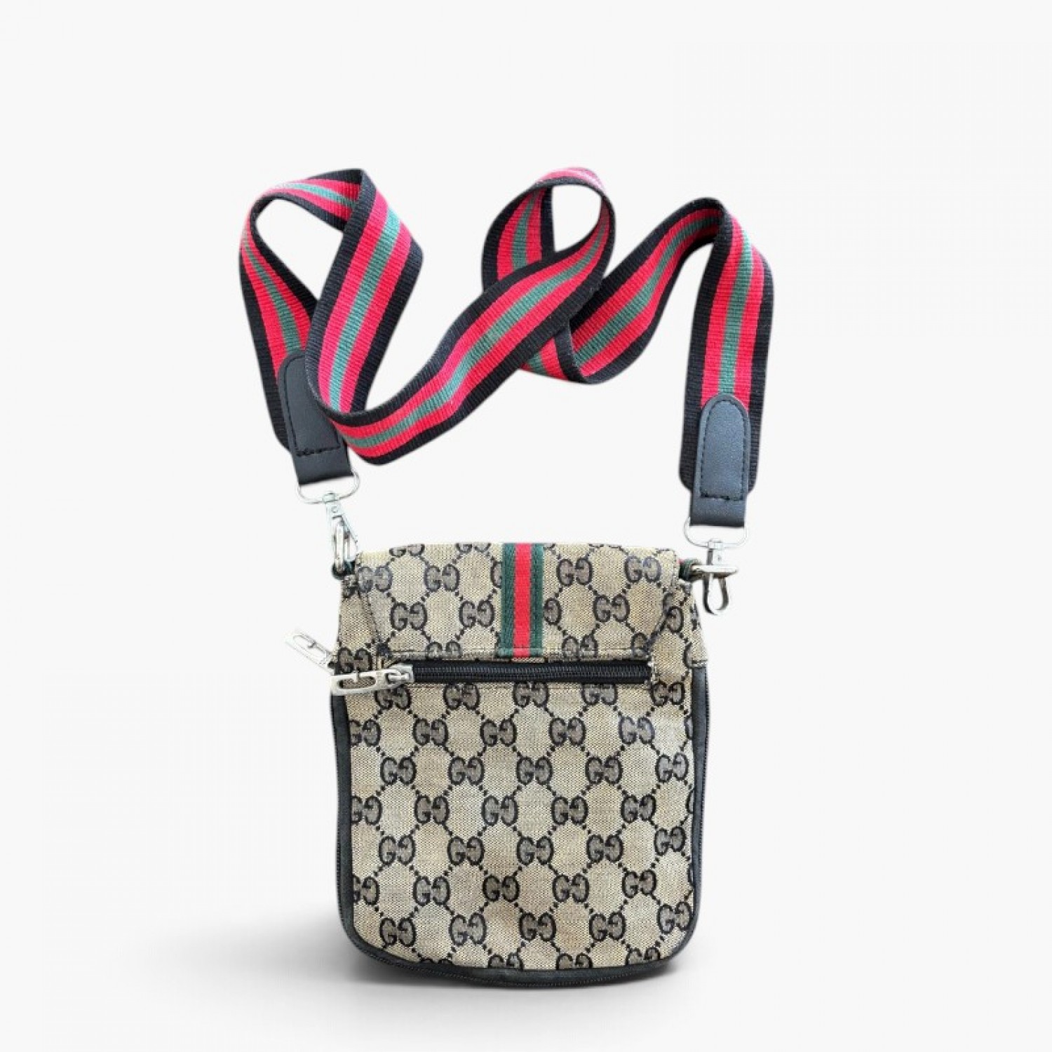 Gucci Μπεζ GG Monogram Τσάντα Χιαστί με Ριγέ Ιμάντα / Pre-Owned