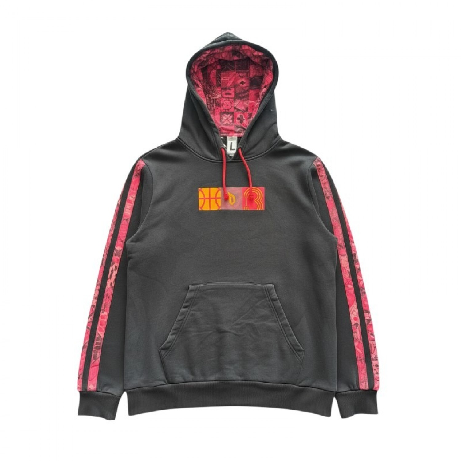 Adidas Patterned Pullover Hoodie – Black & Red – L