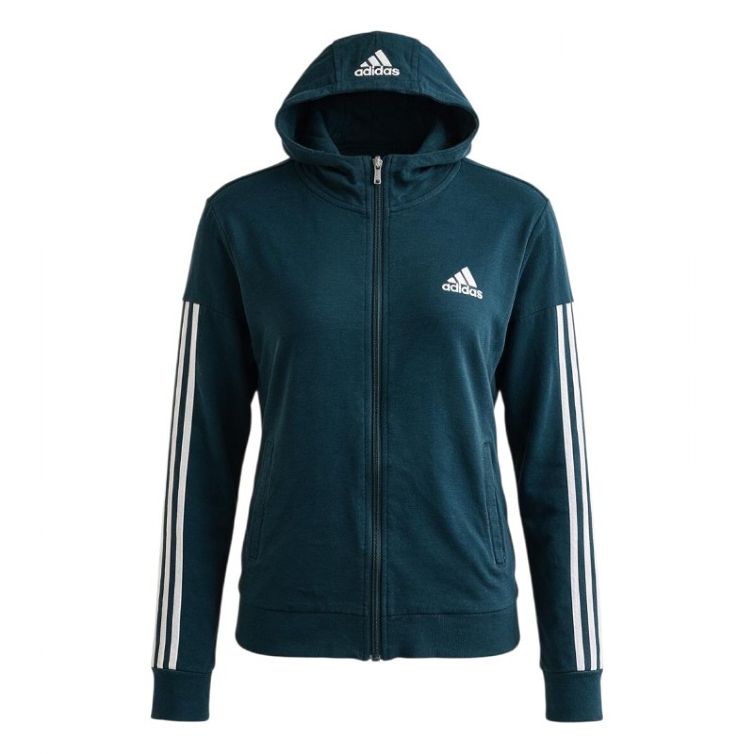 Adidas Three-Stripe Full-Zip Hoodie – Dark Teal – M