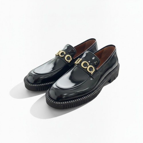 Gucci Μαύρα Λουστρίνι Loafers με Χρυσό Logo – Μέγεθος 44 / Pre-Owned