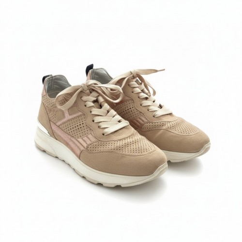 Hogan Μπεζ Suede Sneakers με Ροζ Λεπτομέρειες – Μέγεθος 39 / Pre-Owned