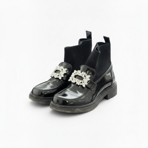 ΠΑΙΔΙΚΑ Μαύρα Λουστρίνι Sock Μποτάκια με Strass Αγκράφα – Μέγεθος 30 / Pre-Owned