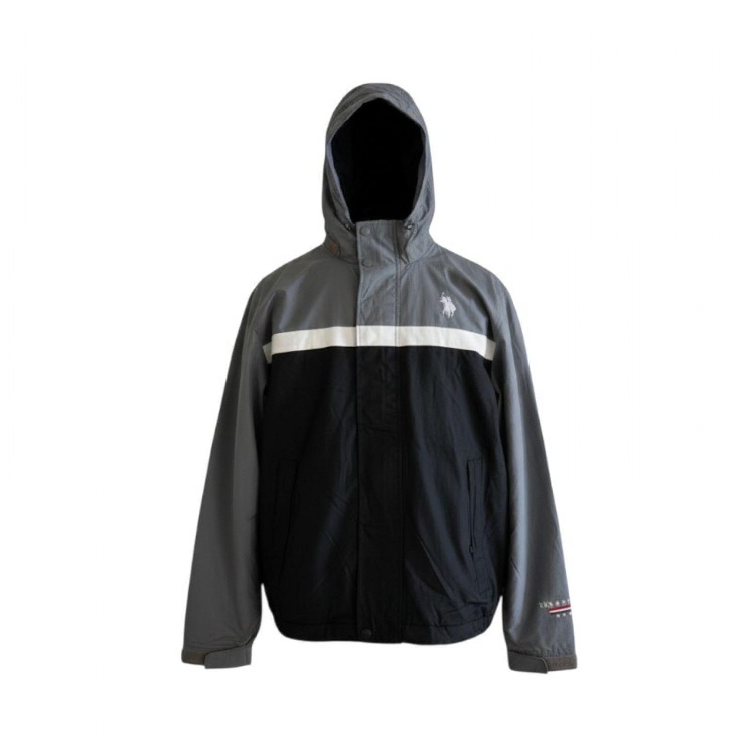 U.S. Polo Assn. Hooded Windbreaker Jacket – Μαύρο / Γκρι – S / Pre-Owned
