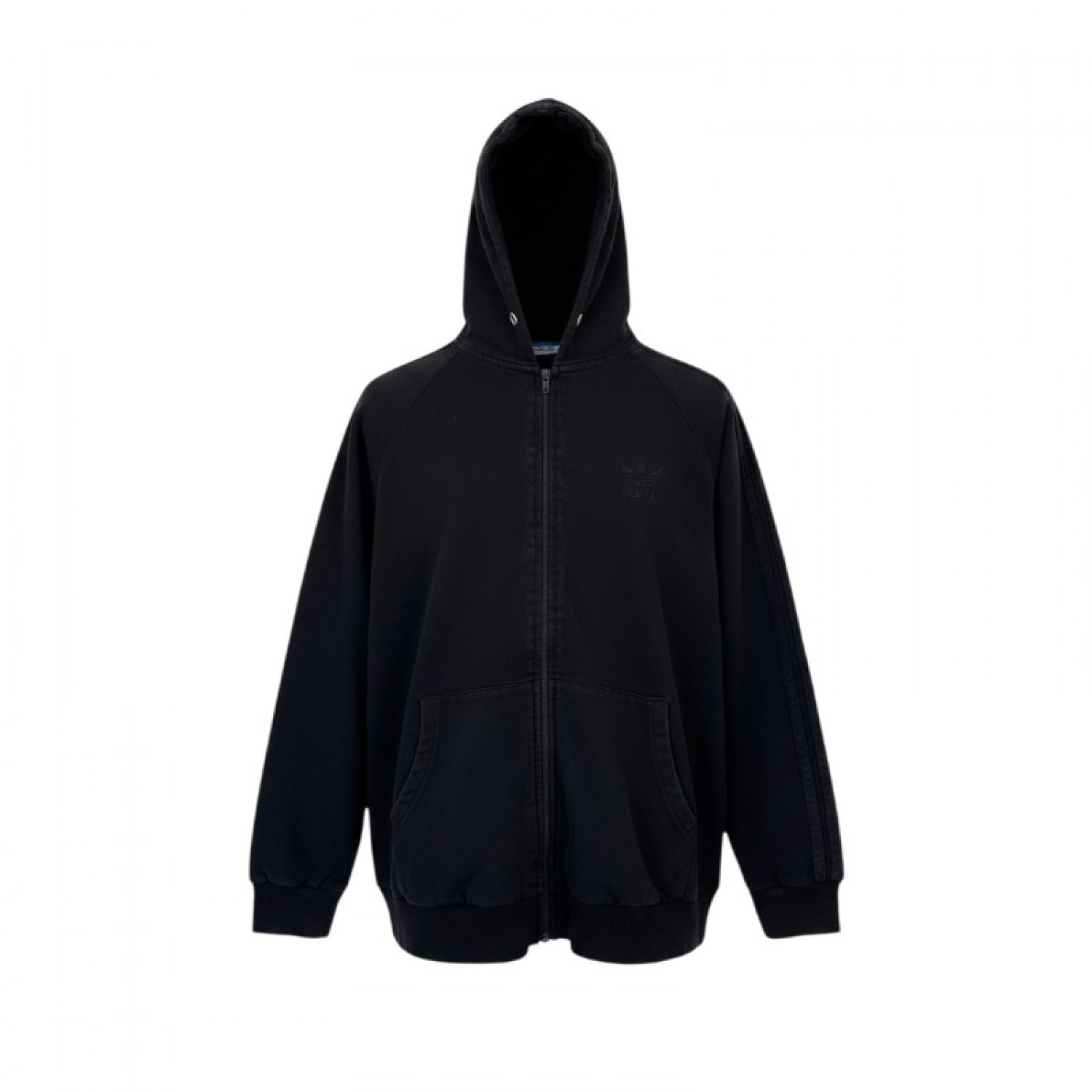 Adidas Μαύρη Φούτερ Ζακέτα Hoodie με Τονικές Ρίγες – Μέγεθος XXL / Pre-Owned