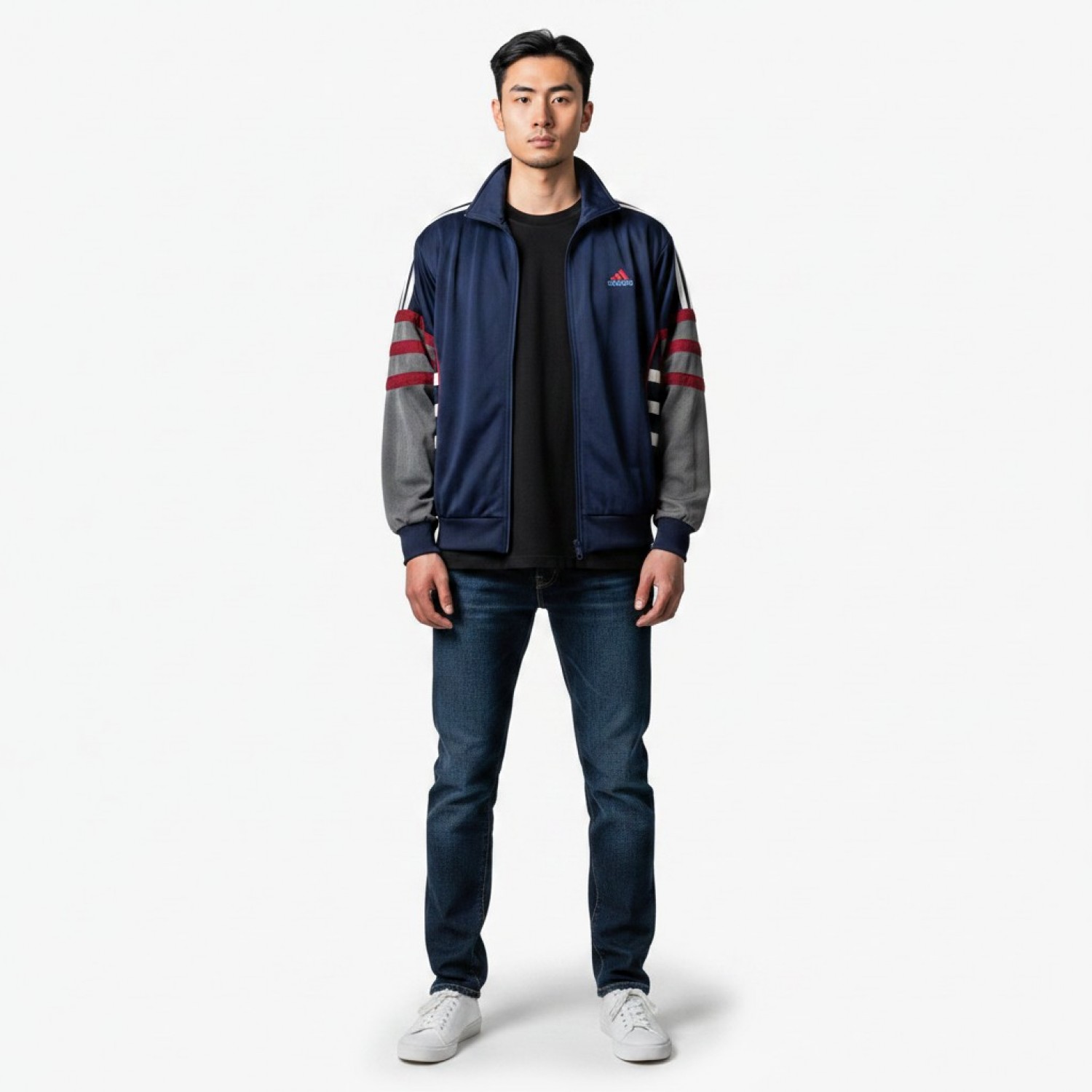 Adidas Vintage Track Jacket Μπλε / Γκρι / Κόκκινο – Μέγεθος L / Pre-Owned