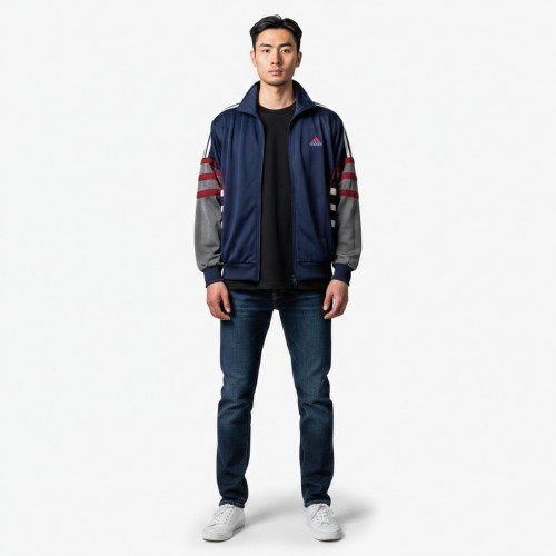 Adidas Vintage Track Jacket Μπλε / Γκρι / Κόκκινο – Μέγεθος L / Pre-Owned