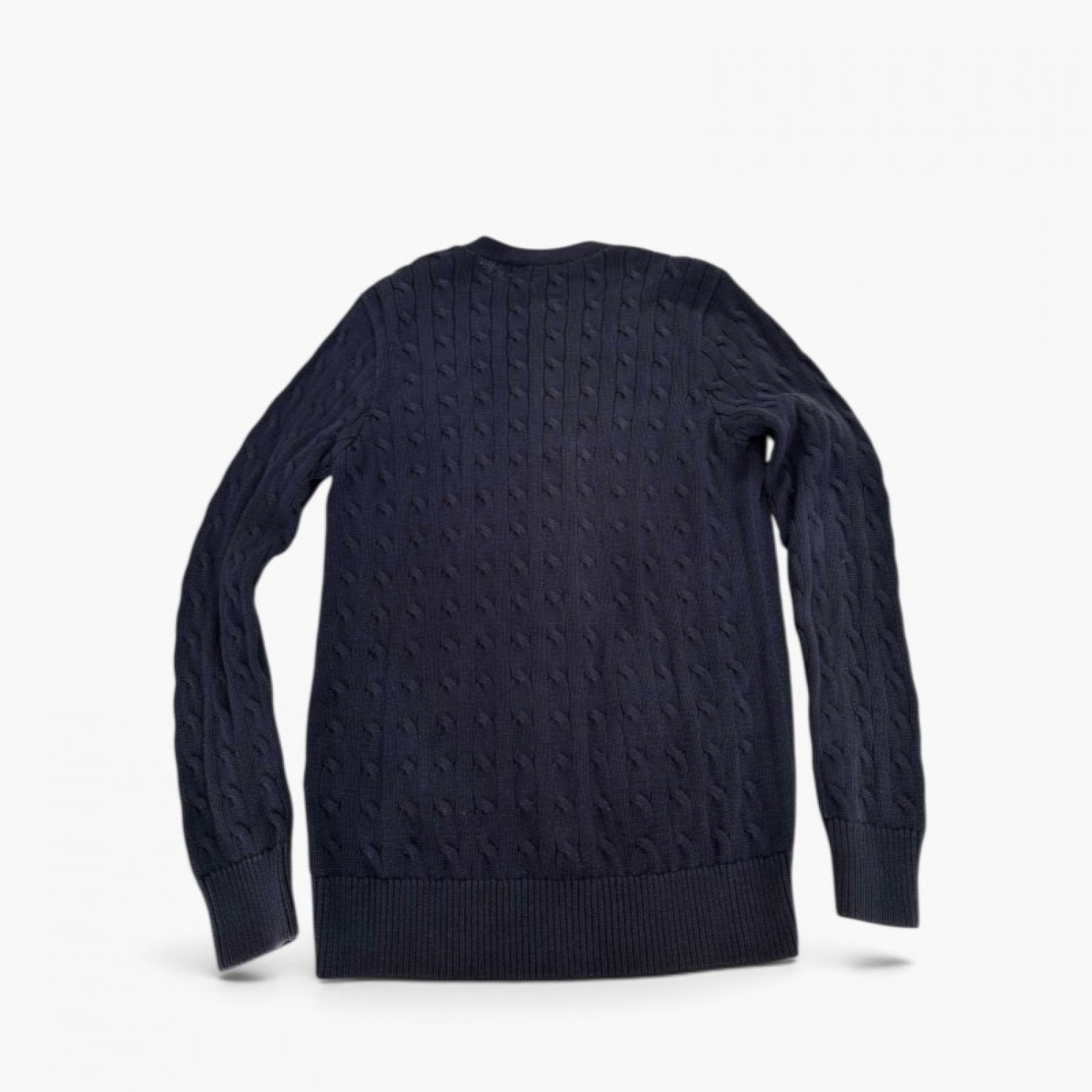 Ralph Lauren Cable Knit Cardigan Navy με Suede Patch – Μέγεθος L / Pre-Owned