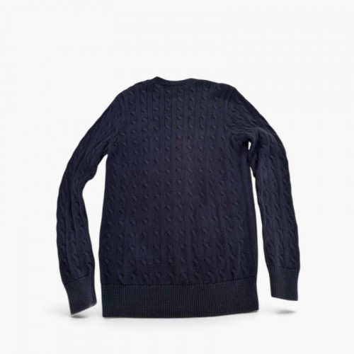 Ralph Lauren Cable Knit Cardigan Navy με Suede Patch – Μέγεθος L / Pre-Owned